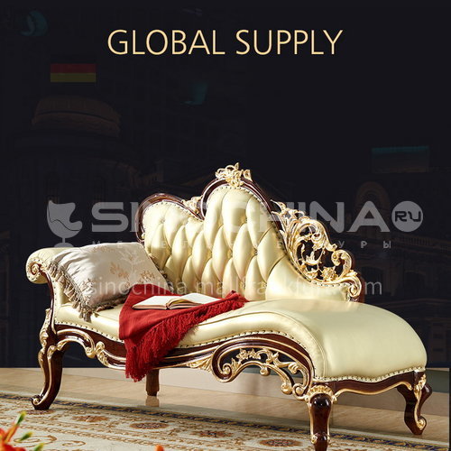 BJHG-GF02- European classical style, imported Thai oak, imported first layer cowhide, European classical bed end chair